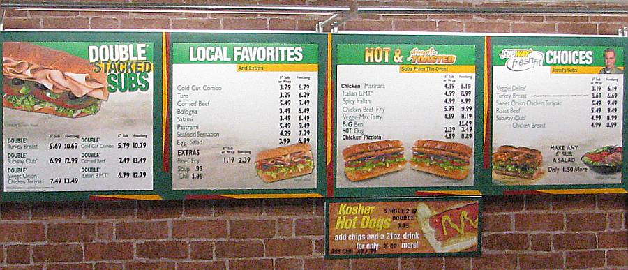 Subway Kosher Deli menu