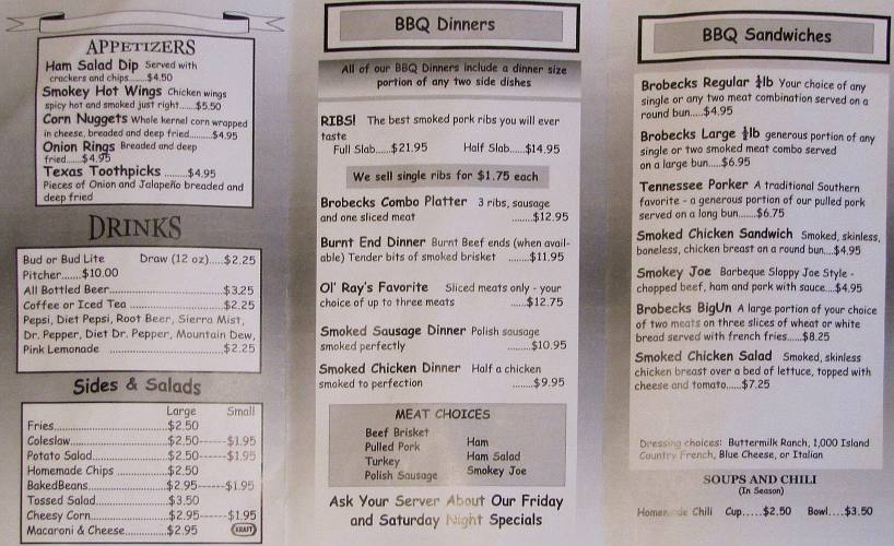 Brobecks August 2011 menu