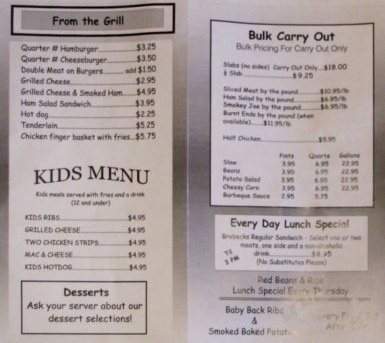 Brobeck BBQ menu page 2