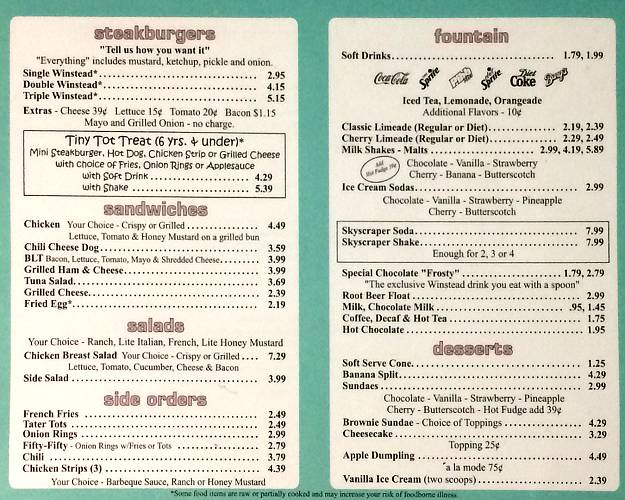 Winstead's menu - Overland Park, Kansas