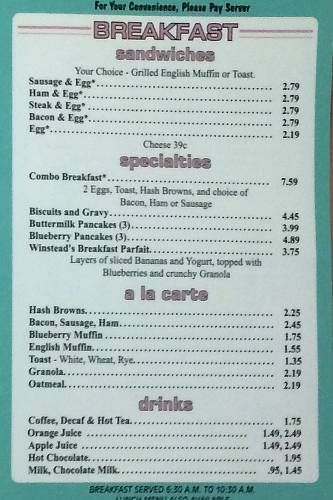 Winstead's breakfast menu