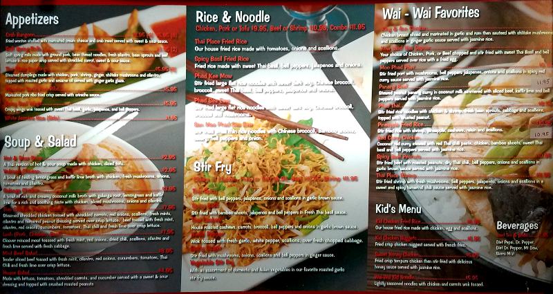 Wai-Wai Thai Place Express menu