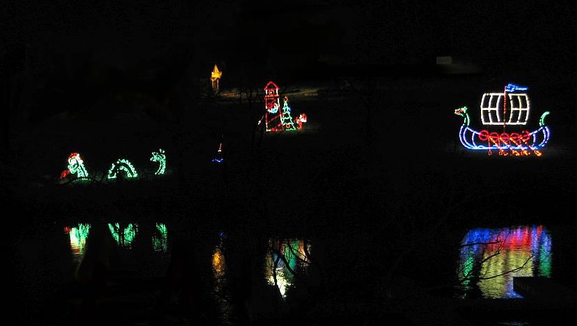 Christmas sea serpent, light house and Viking ship in Winter Wonderland