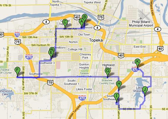 Map to Topeka Christmas Light Display Tour