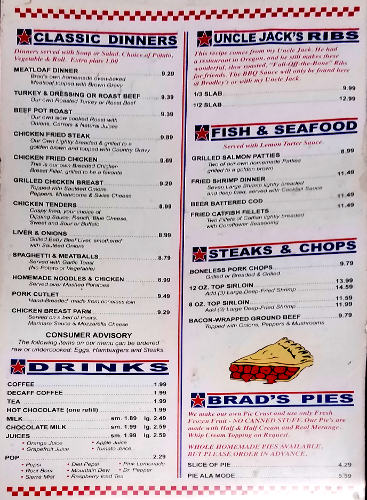 Bradley's Corner Cafe dinner menu  - NOTO Topeka