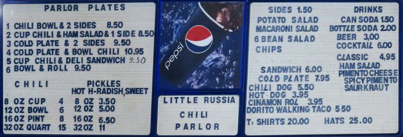 Little Russia Chili Parlor Menu - Topeka, Kansas