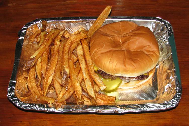 French fries and cheeseburger at Bomber Burger