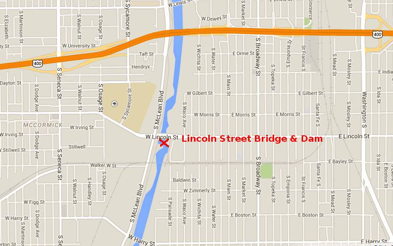 Lincoln Street Dam and Bridge Map - Wichita, Kansas