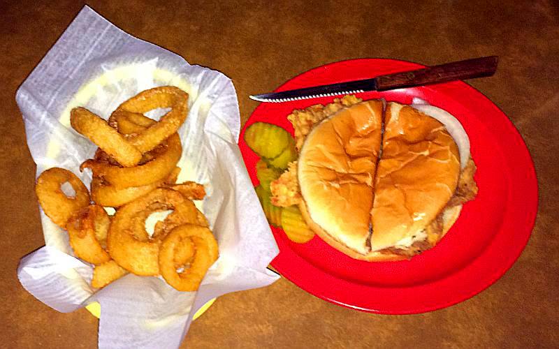 onion rings and pork tenderloin at Ty's Diner